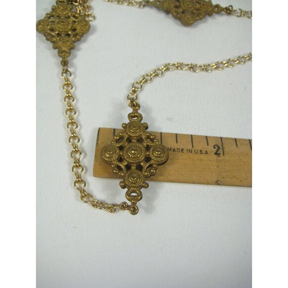Vintage Gold Tone Filigree Chain Necklace 48 inch Boho Hippie Moroccan - Picture 6 of 11